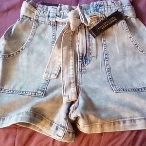 Utility Tie-Waist Light Wash Denim Short